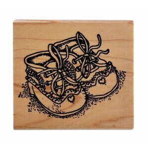 Azadi Earles Wooden Rubber Stamp Baby Shoes Design
